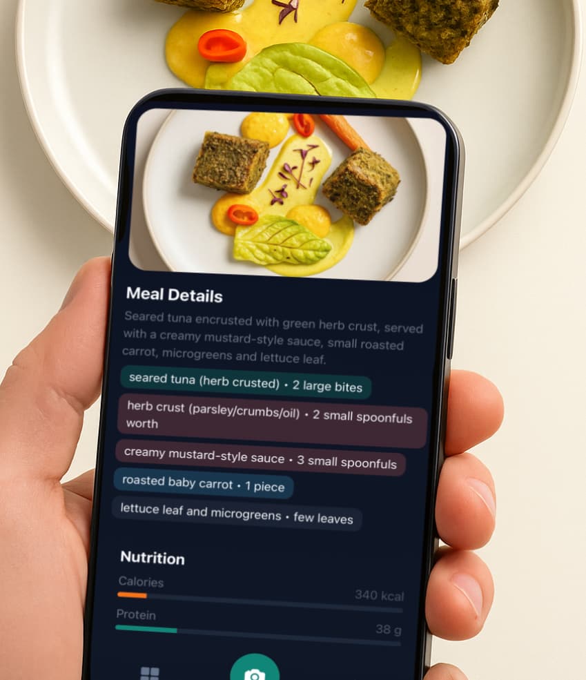 NutriShot AI dashboard and nutrient tracker illustration